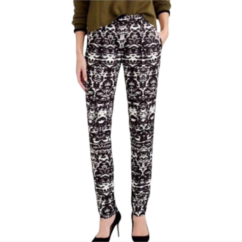 J. Crew Black and White Blurred ikat Drapey Pant size 2